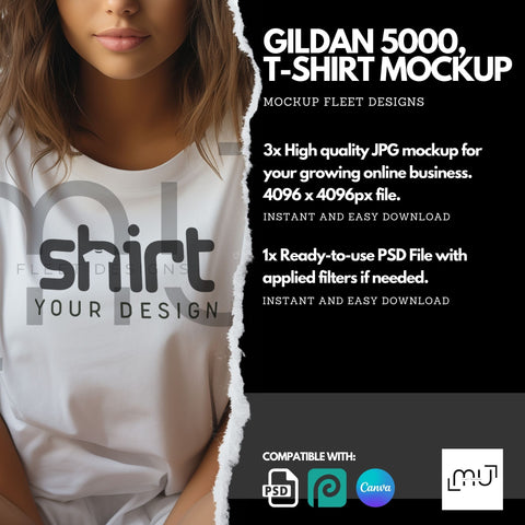 Gildan 5000 Mockup | White T-Shirt 003